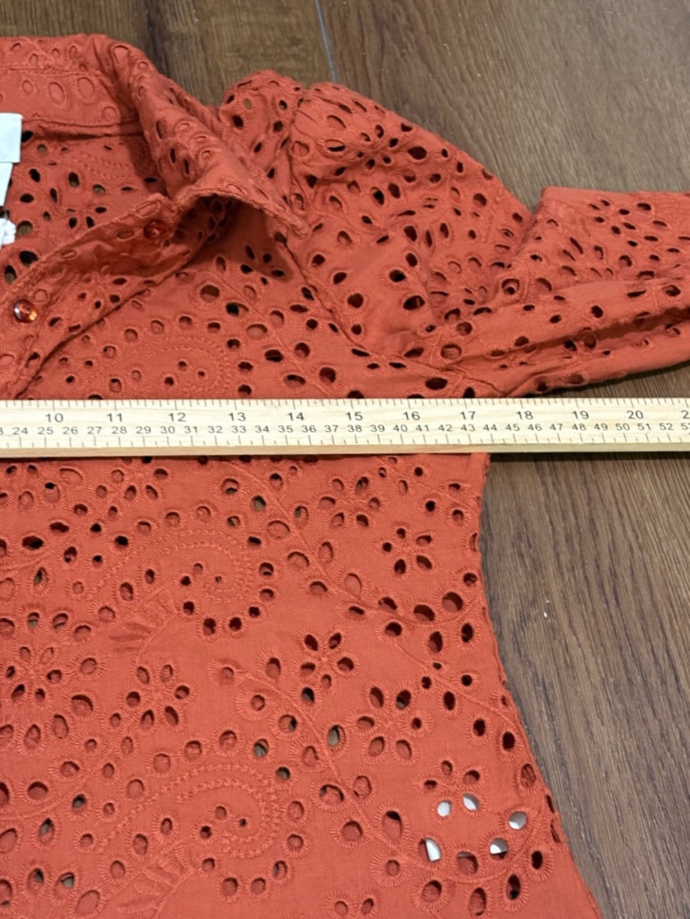 Joie Eyelet Lace Button Front Blouse Rust Orange Cotton Boho XS NWT - Picture 7 of 7